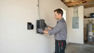 Electrician secures a wall-mounted EV charger and routes conduit to a dedicated panel circuit in Houston, TX