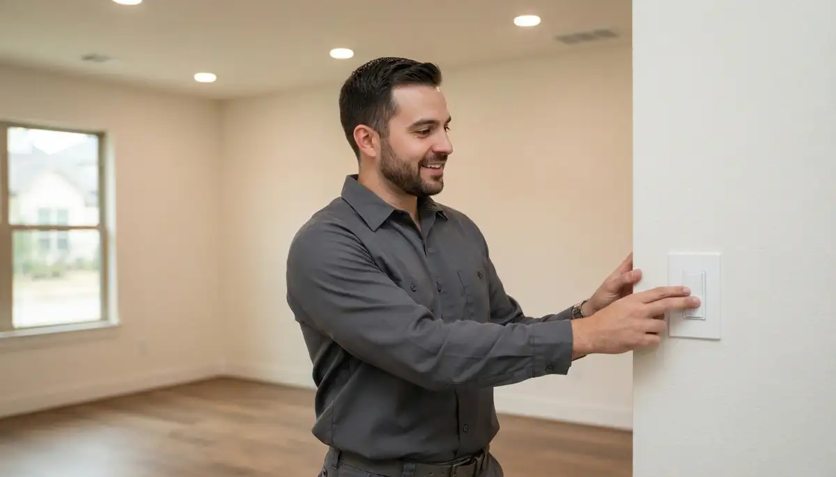 Houston, TX electrician guides homeowner through completed lighting installation and dimmer controls