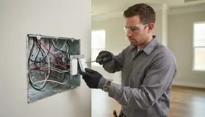 Houston electrician installing programmable dimmers and controller modules in a home with the circuit locked off safely
