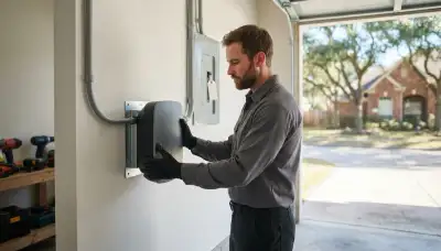 Electrician installing an EV charger and dedicated garage circuit in Bellaire, TX