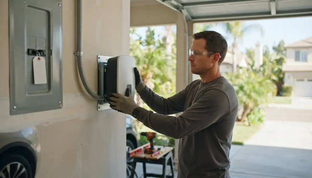 Electric vehicle charger installation with dedicated circuit in a Cypress, TX garage
