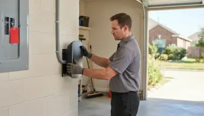 Electric vehicle charger installation in a Pearland, TX garage by professional electricians