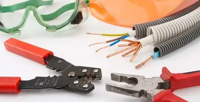 Electrical wiring repair with professional tools and safety equipment in Missouri City, TX