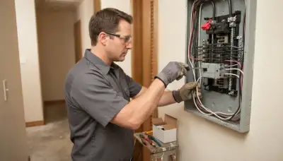 Electrician installs a GFCI breaker and neutral pigtail in a Houston, TX home electrical panel