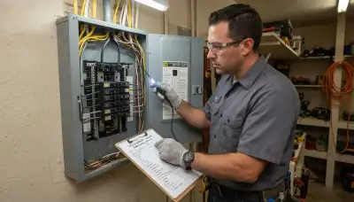 Houston, TX electrician assessing GFCI protection while tracing circuits in an open electrical panel