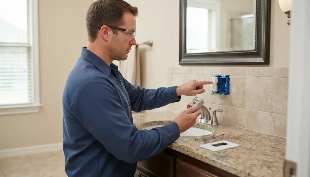 GFCI outlet protecting a bathroom wet area in a Humble, TX home