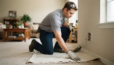 Residential electrician performs an electrical assessment near an outlet in a Houston, TX home