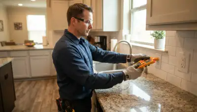 Houston, TX electrician testing a kitchen outlet for GFCI protection near a sink