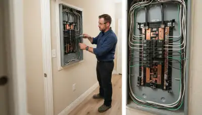 Licensed Houston, TX electrician installing a new breaker in a de-energized electrical panel
