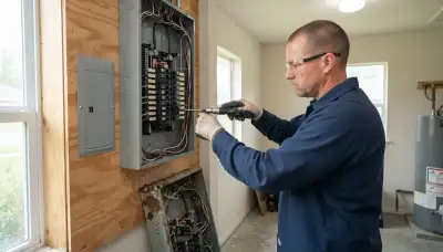 Electrician replacing an outdated electrical panel in an older Channelview, TX home