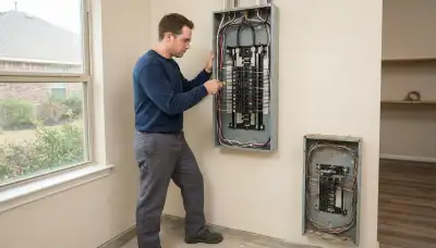 Electrician upgrading an older home's electrical panel to 200 amps in Katy, TX