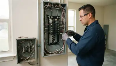 Electrician upgrading an older home's electrical panel in North Houston, TX