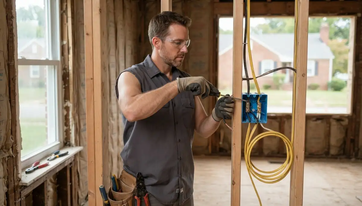 Electrician adding circuits and rewiring a home electrical panel in Richmond, TX