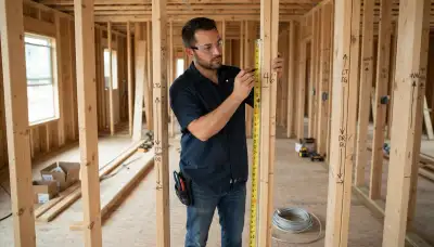 Houston, TX electrician marking outlet heights and circuit runs for new construction wiring on open wall framing
