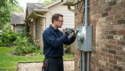 Licensed Houston, TX electrician inspects a home's meter, weatherhead, mast, and service entrance