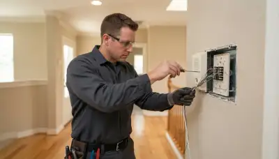 Houston, TX electrician terminates intercom station wires with a precision screwdriver during installation