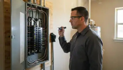 Electrician performing a whole-home electrical inspection in Thompsons, TX, checking panels and wiring safety